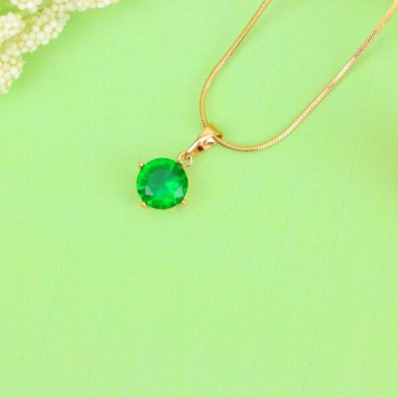 "Round Green Stone Pendant in Rose Gold Finish, XPPT1560 - Picture 8 of 14
